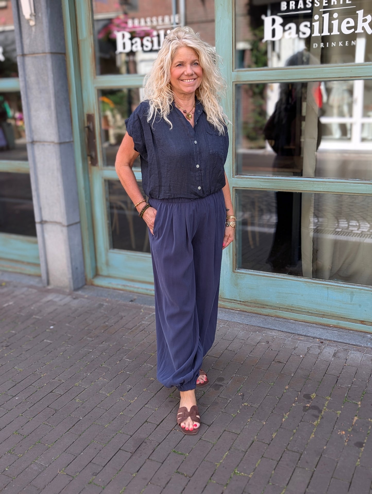 Linnen blouse Veerle - Donker blauw