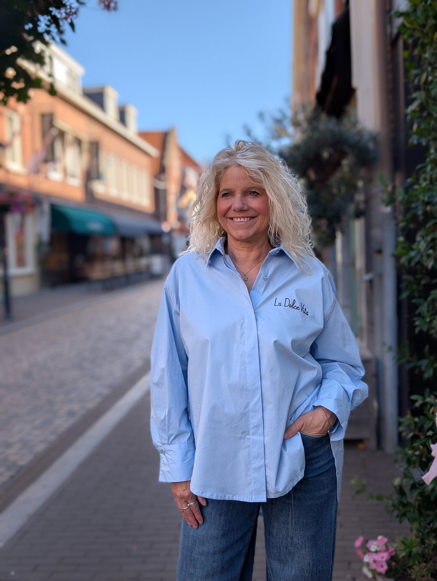 La Dolce vita blouse - Licht blauw / bruin