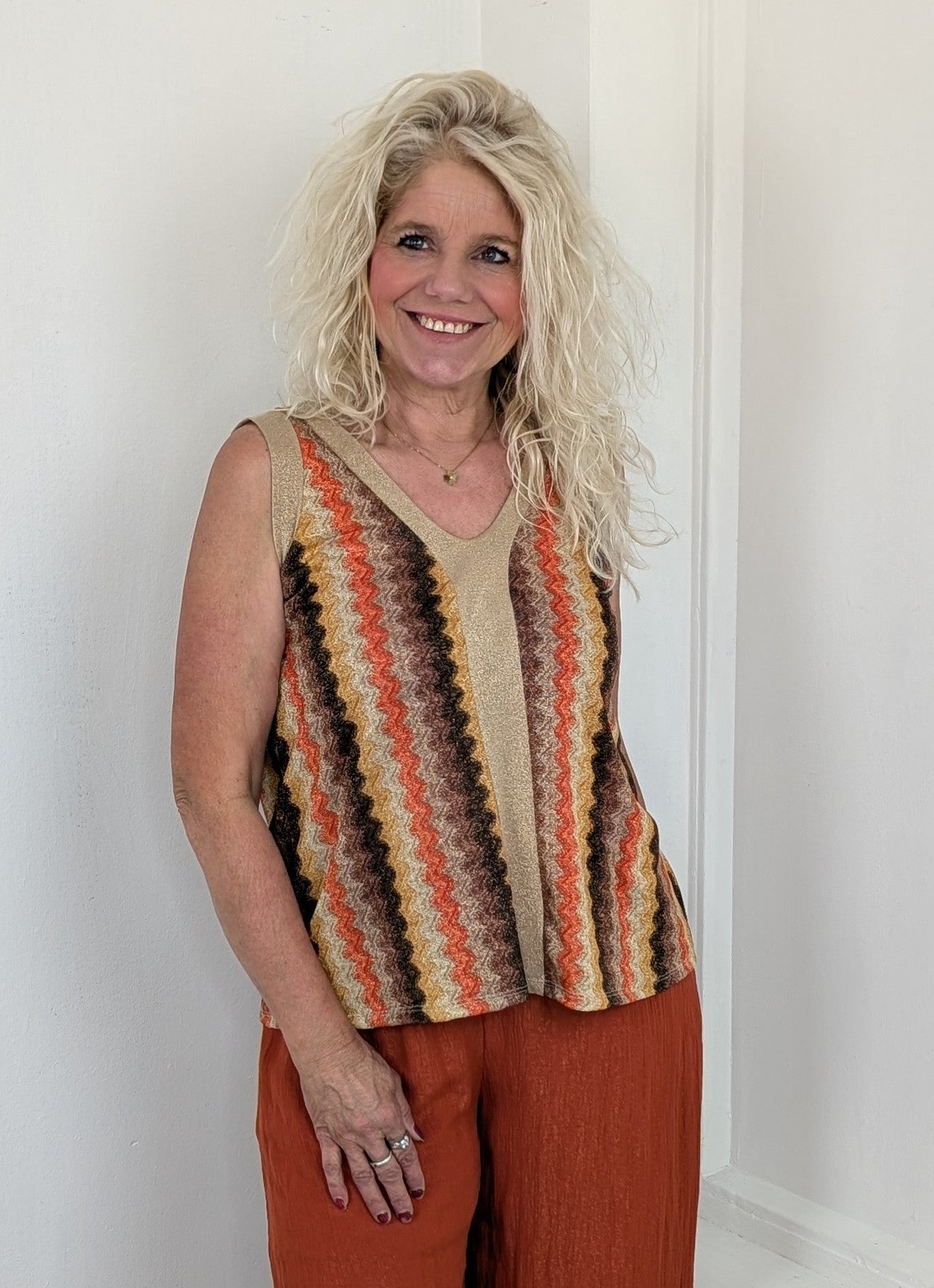 Sunset summer glitter top - Oranje mix