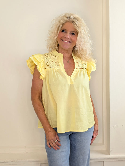Skyla Ruffle blouse Top - Geel