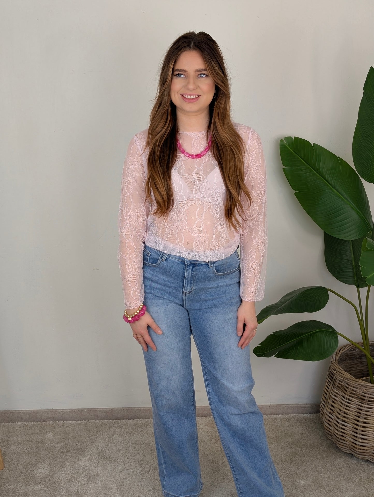 Kanten top lange mouwen Nowy - Roze