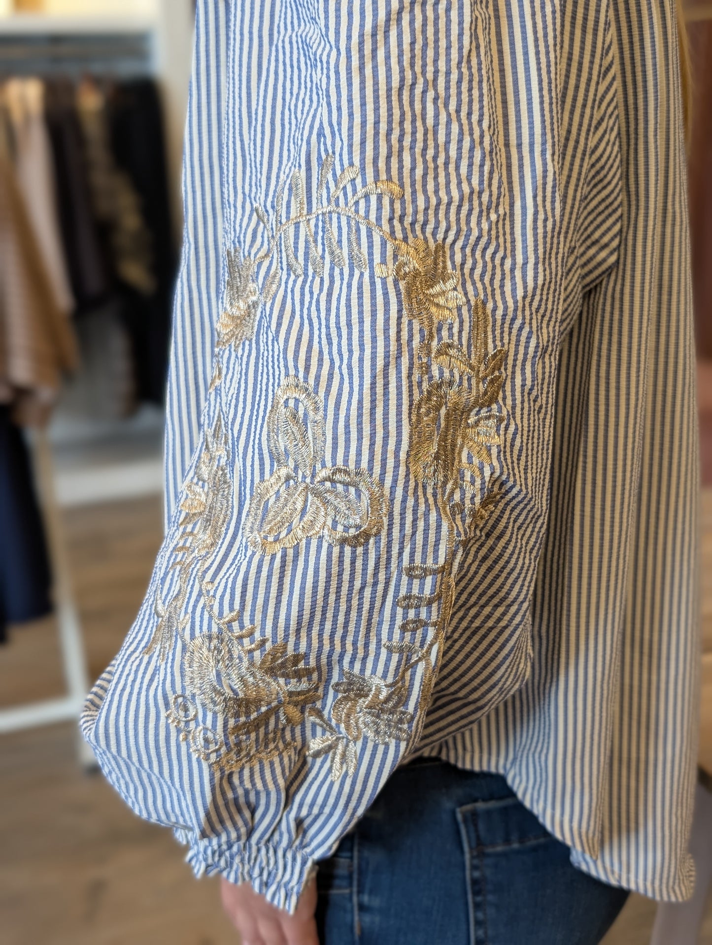 Gestreepte katoenen blouse Suze - Blauw/Wit
