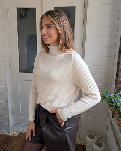 Gebreide glitter col - Creme/Goud