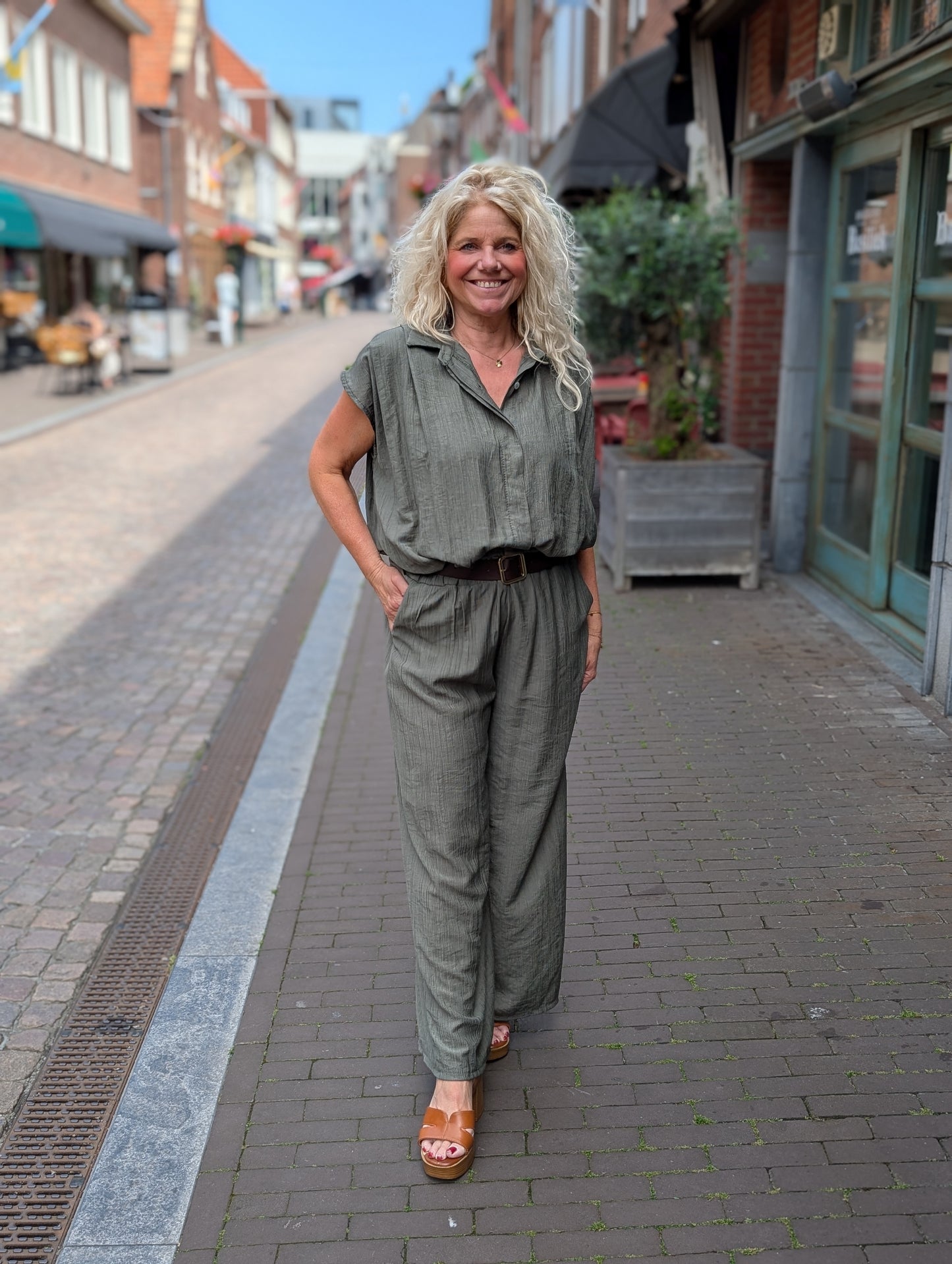 Washy blouse met elastieke band - Groen