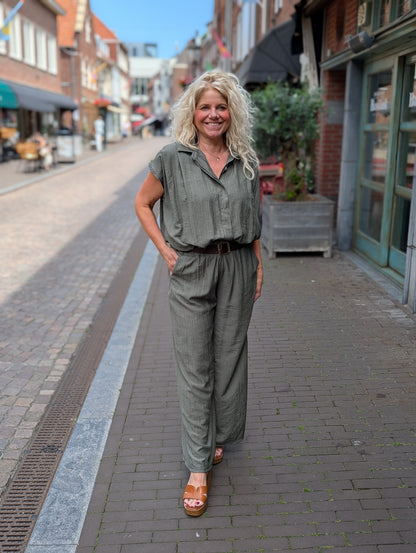 Washy blouse met elastieke band - Groen
