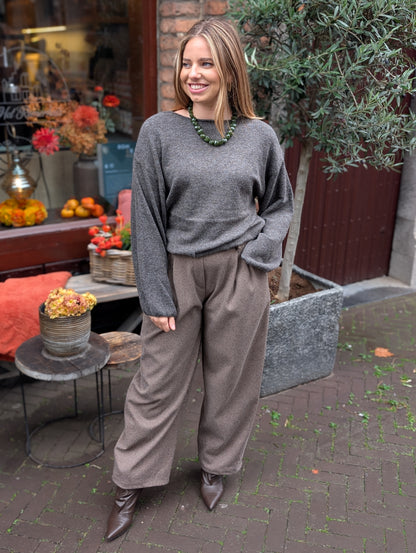 Sandra trui met elastiek onderin - Donker taupe