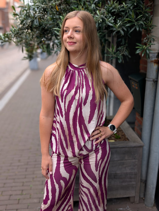 Fay top travel stof - Magenta / creme
