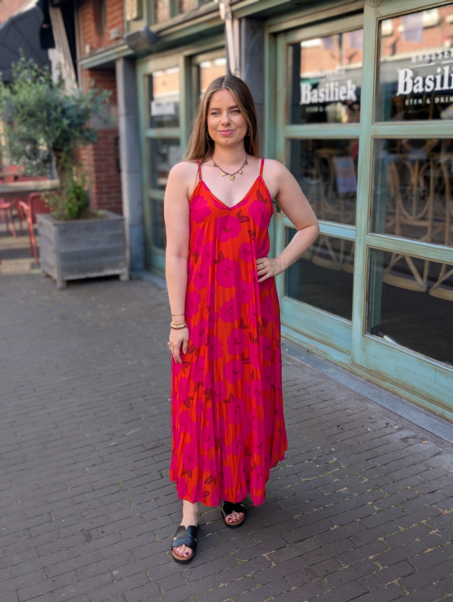 Mabel flower jurk - Orange/ roze