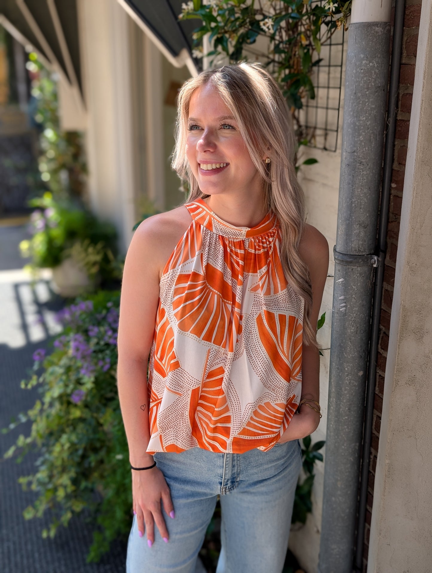Haltertop orange palm - Oranje