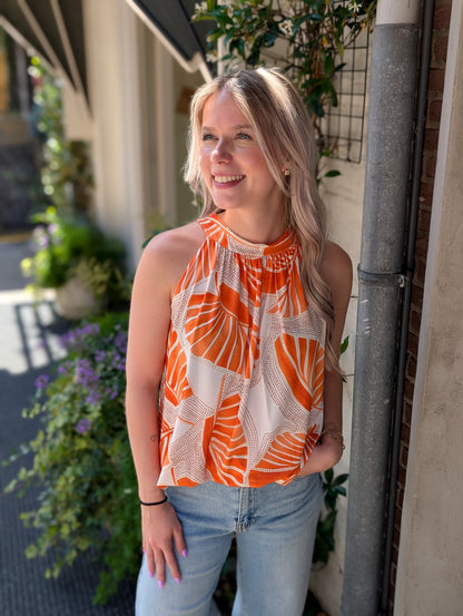 Haltertop orange palm - Oranje