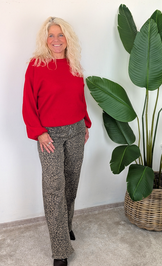 Maud strait leg Laulia panter motief jeans - Taupe / bruin
