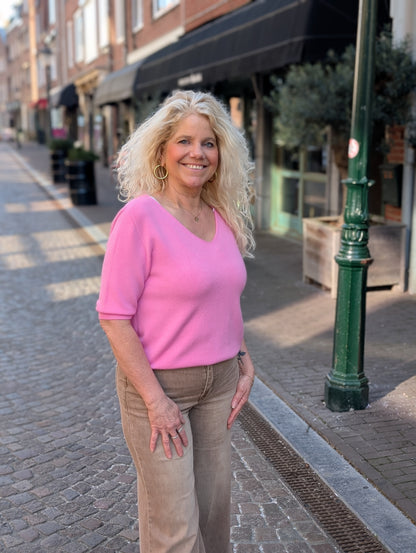 V-hals basis top Melodie - Roze