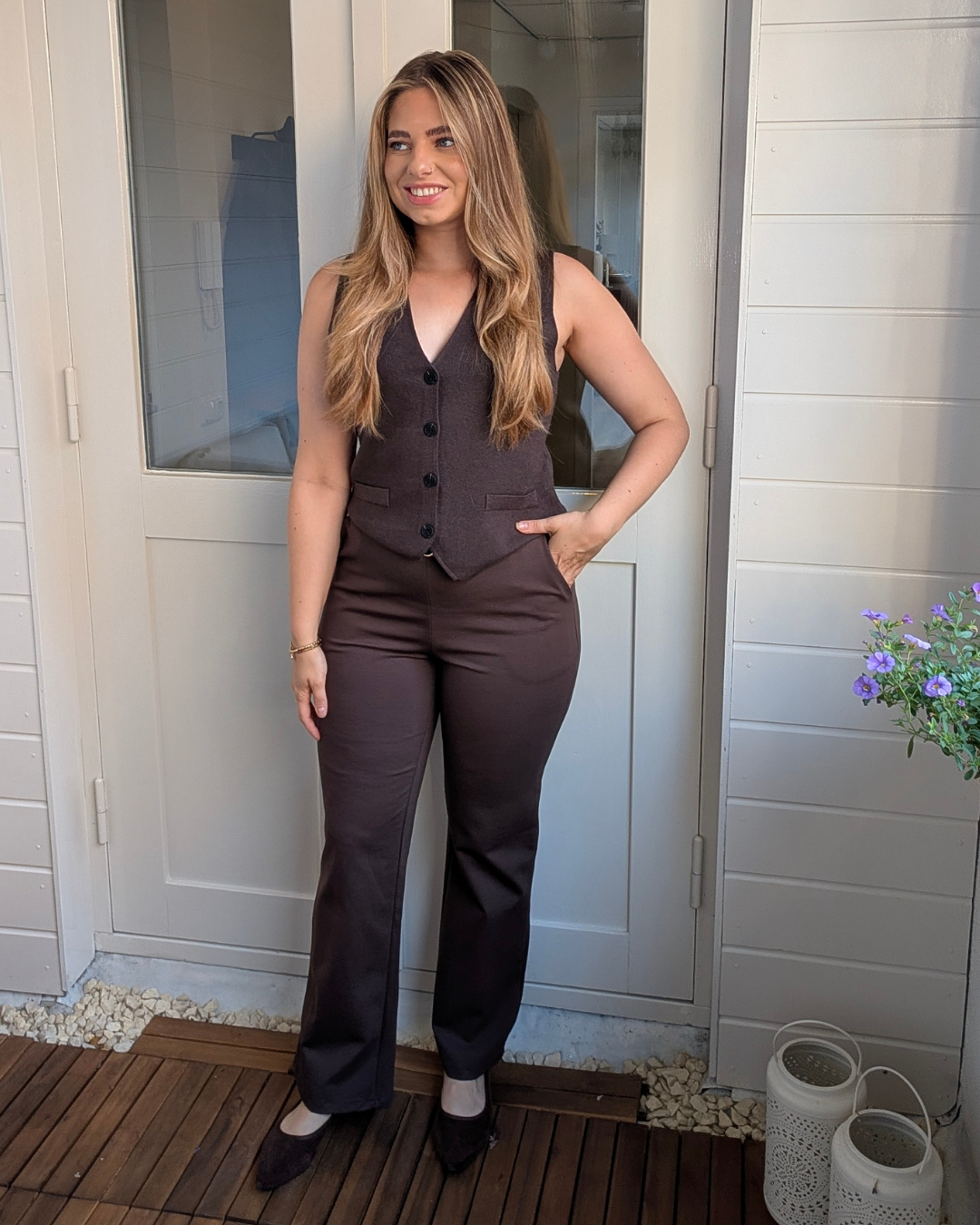Wide leg pantalon Isabel - Bruin
