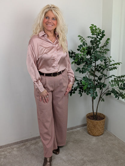 Christy ruitjes pantalon met riem - Poeder roze