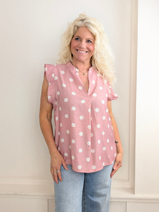 Baly dot top - Roze/Ecru