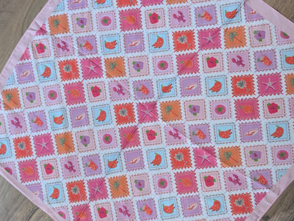 Kreeft print sjaal - Rood  / rose / licht blauw