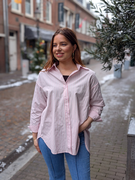 Love me Love you gestreepte blouse - Roze