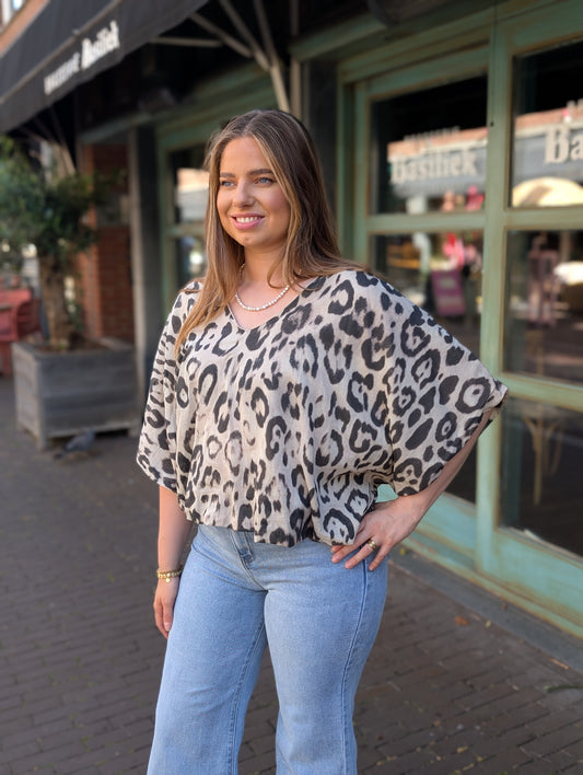 Panterprint ballon blouse - Beige