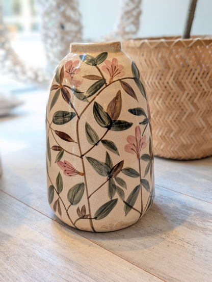 Flower cilinder vaas met ronde schouder 25,5 cm - Creme / groen / bruin / lila