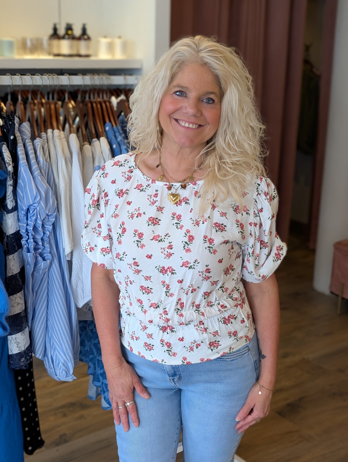 Flower top - Wit / roze