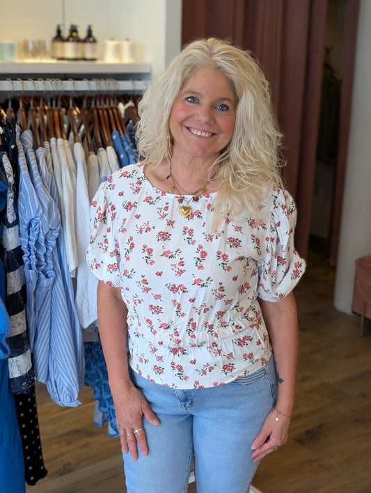 Flower top - Wit / roze