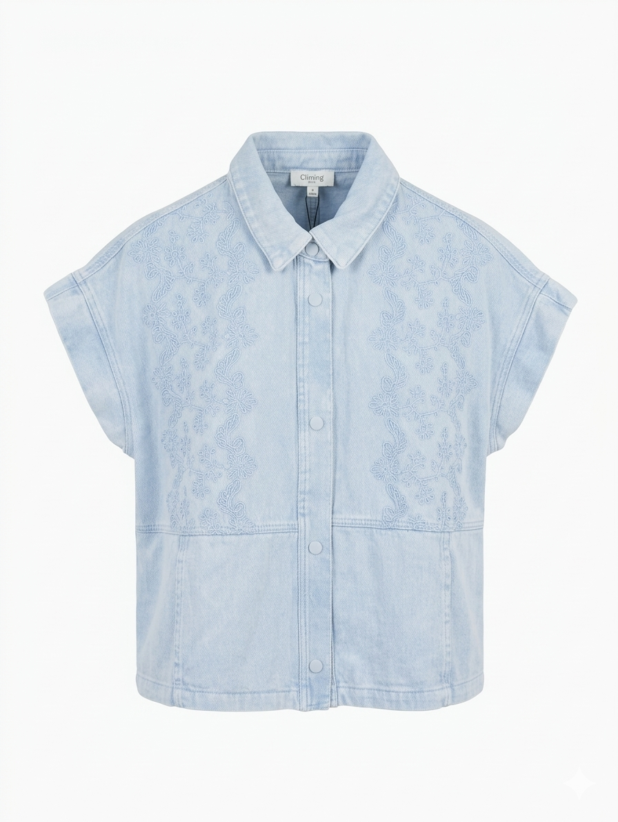 Lila-Rose Denim Gilet – Sky Blue Embroidery