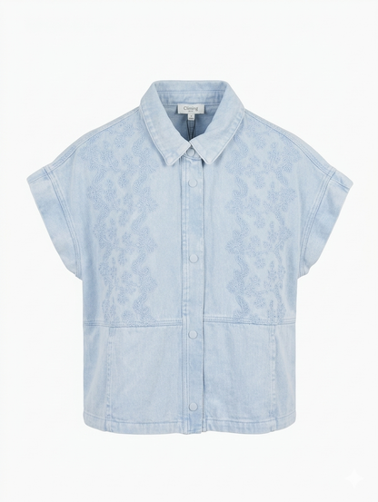 Lila-Rose Denim Gilet – Sky Blue Embroidery