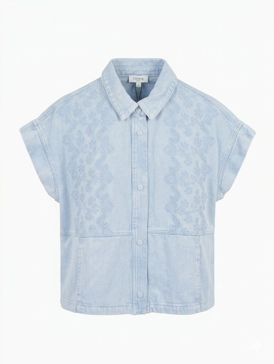 Lila-Rose Denim Gilet – Sky Blue Embroidery