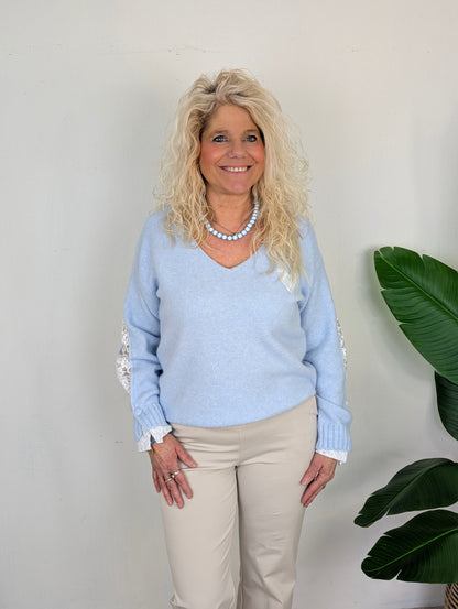 Lens trui met kant - Licht blauw