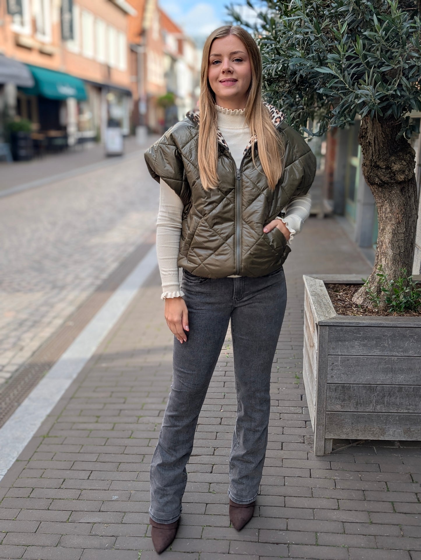 Bodywarmer Emma met panter voering - Groen