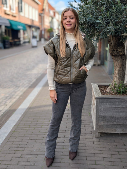 Bodywarmer Emma met panter voering - Groen