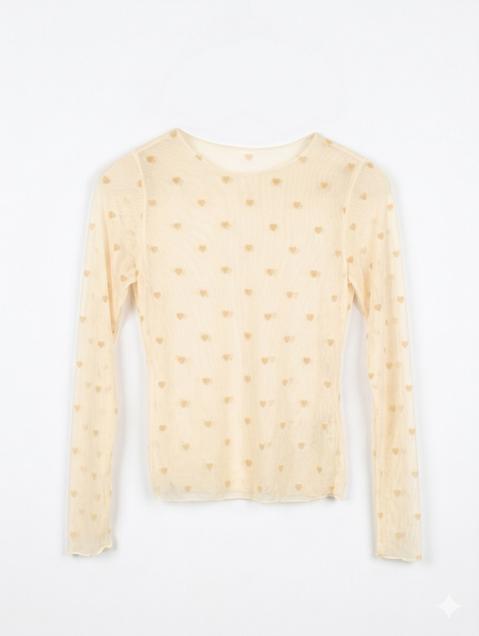 Lovely hearts mesh top - Geel