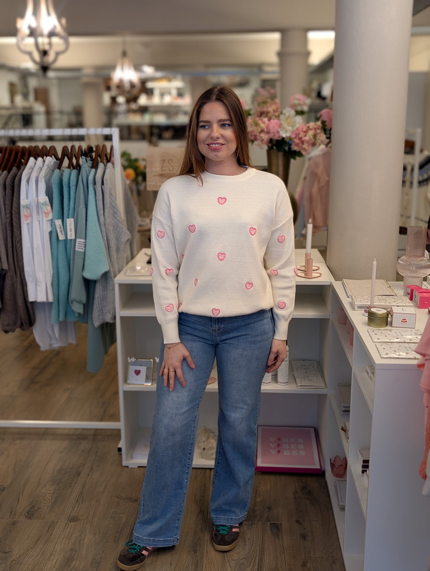 Kims hartjes teddy hartjes trui - Ecru / roze