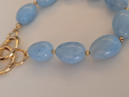 Telefoon koord ronde kralen - Blauw / goud