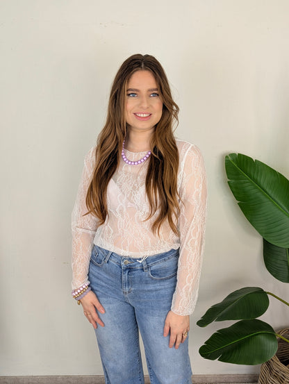 Kanten top lange mouwen Nowy - Wit