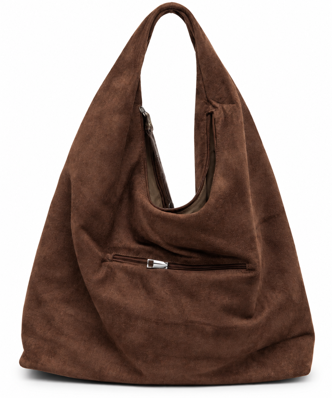 Zwarte suède-look schoudertas met studs - Bruin