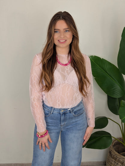Kanten top lange mouwen Nowy - Roze