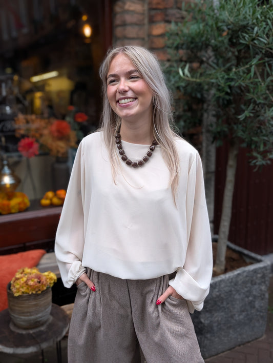 Hilde blouse met elastiek onderin - Creme