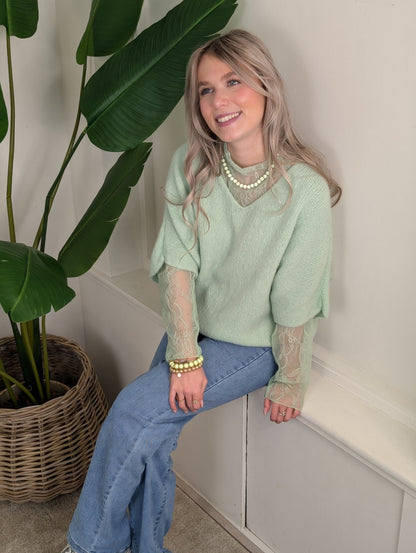 Kanten top lange mouwen Nowy - Groen