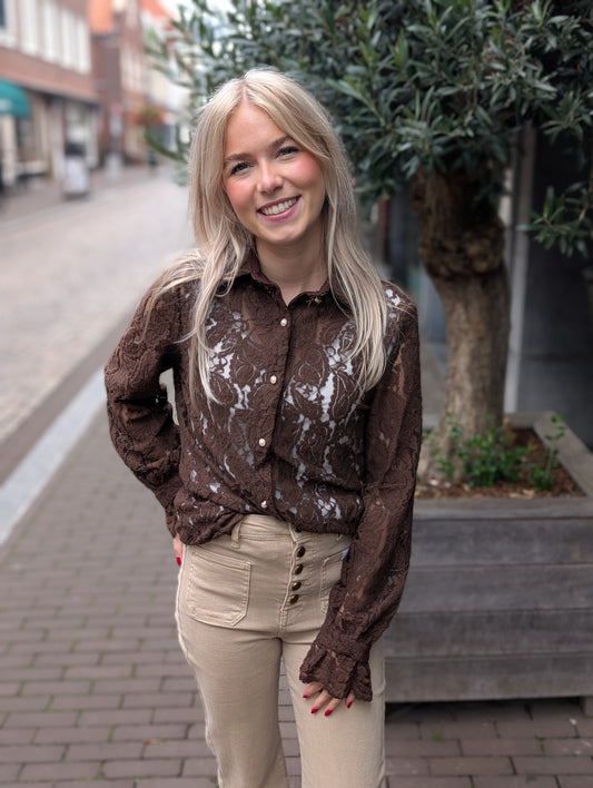 Kanten blouse Maaike - Bruin