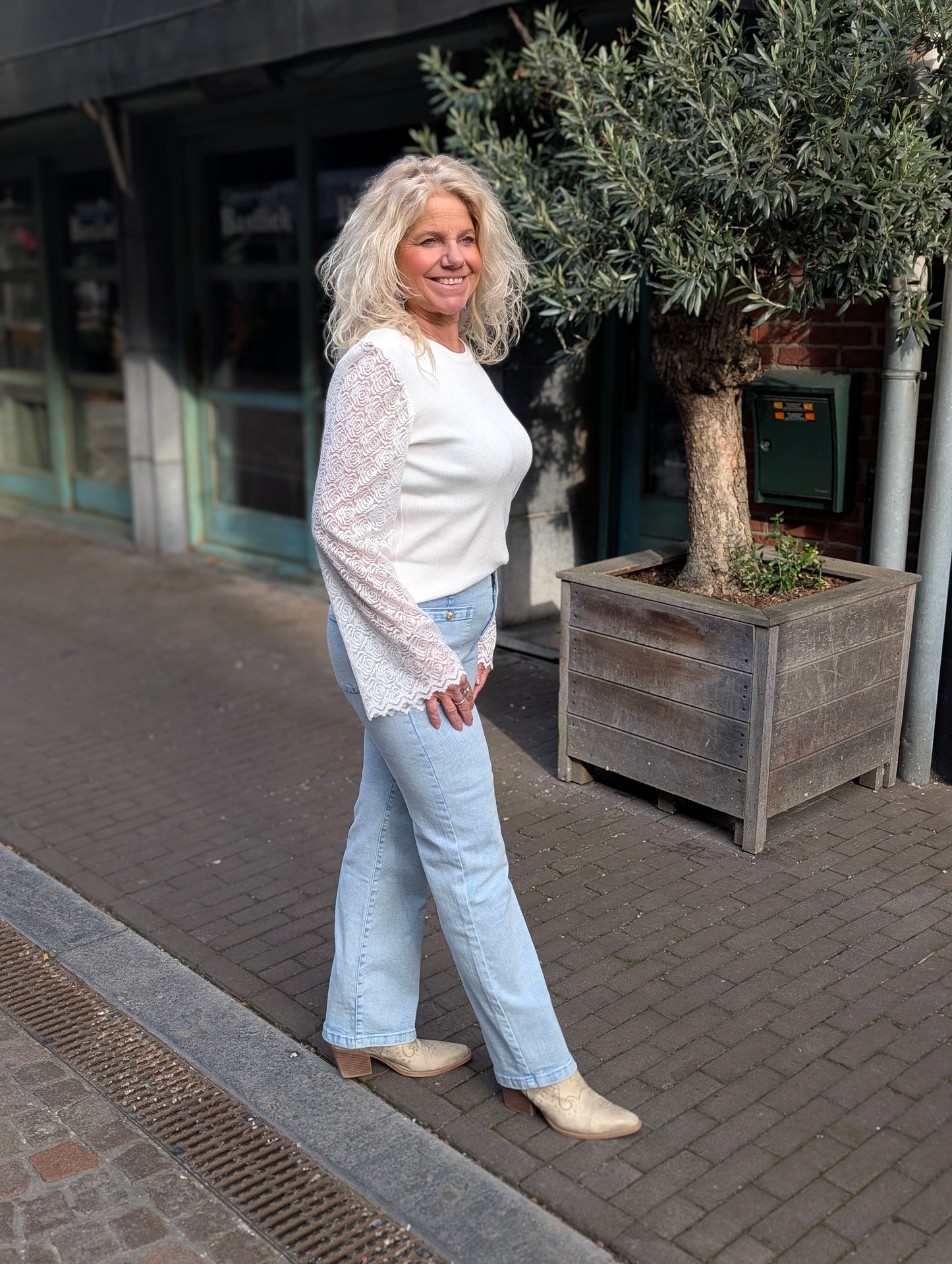 Wide leg jeans washed Renske - Blauw