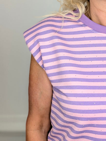 Basy streep glitter top - Lila / roze