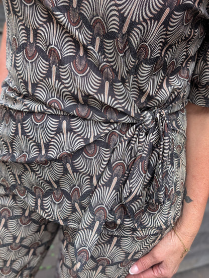 Welty strik top - Print motief / Bruin tinten