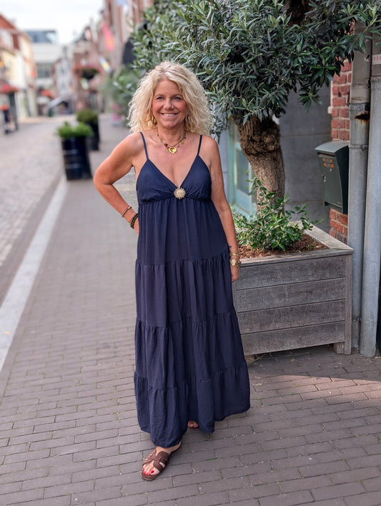 Bailey jurk met broche - Donker blauw