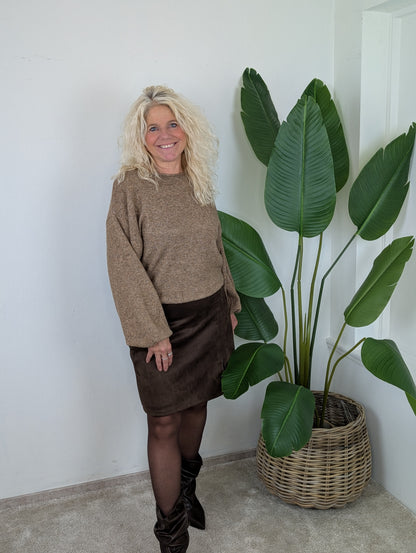 Sandra trui met elastiek onderin - Camel