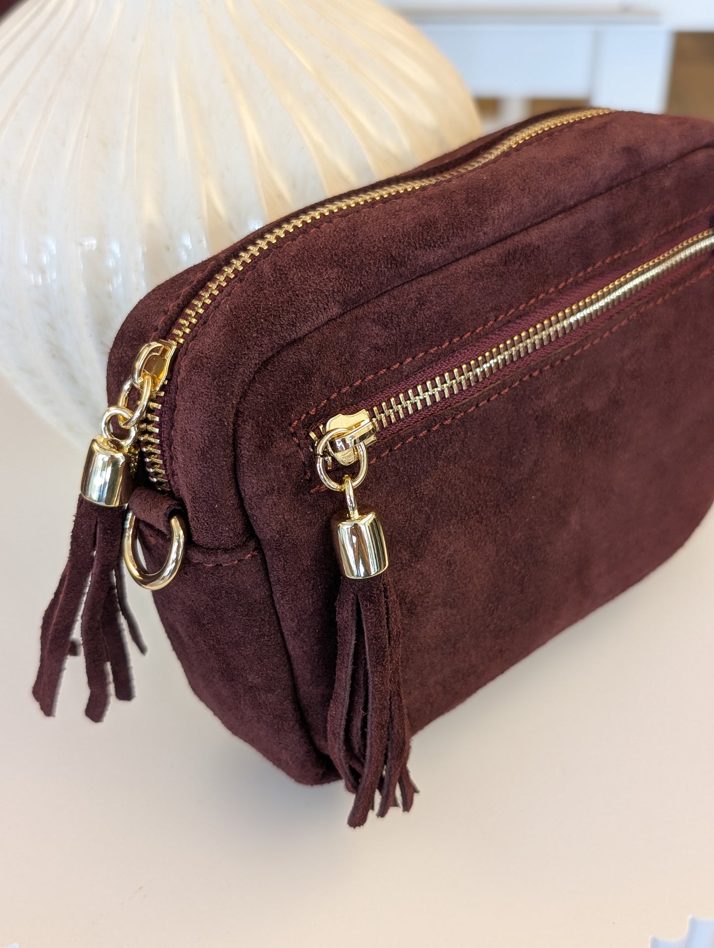 Tas met gouden rits en kwastje - Bordeaux rood