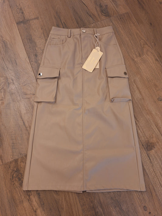 Roos leren rok - Taupe