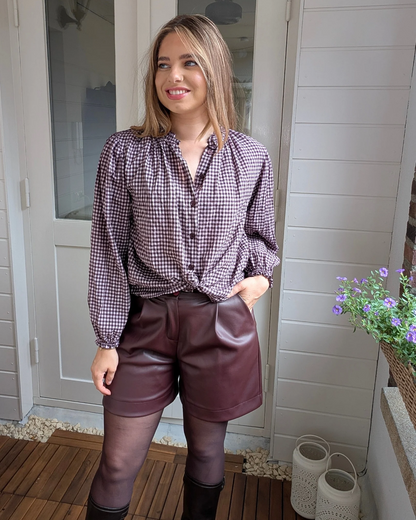 Ruffle Check Blouse – Aubergine