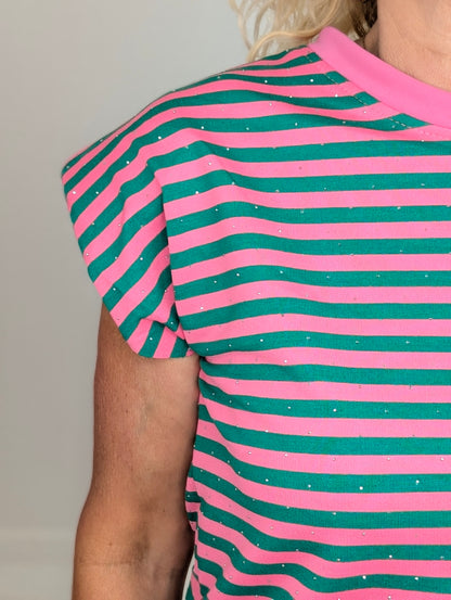 Basy streep glitter top - Roze /groen