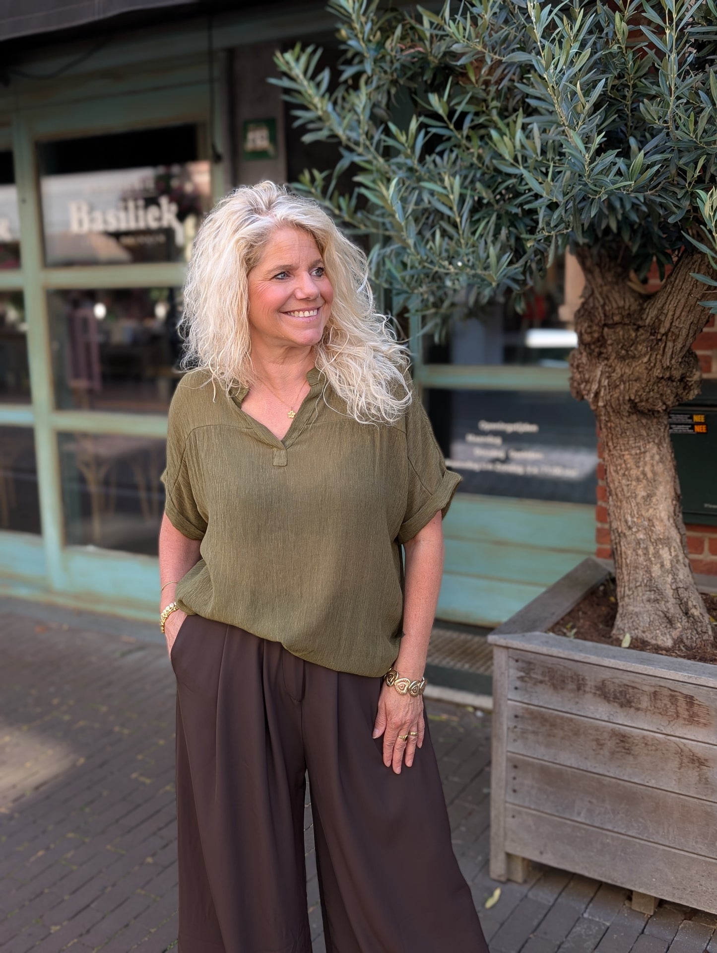 Blouse korte mouw Bibara - Mos groen